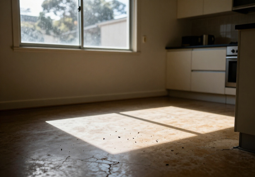 Rodent droppings in a waterfront home storage area